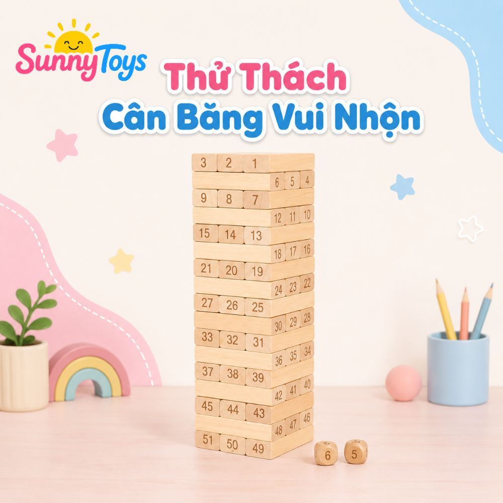 Tháp Rút Gỗ 51 Thanh SunnyToys - Trò Chơi Xếp Khối In Số Cho Bé Chơi Cùng Gia Đình