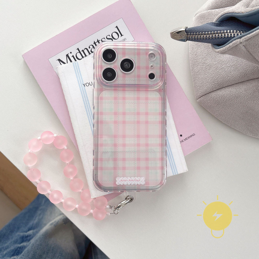Phone Case For iPhone 17 Pro Max 16 15 TPU Transparent Keychain Chain Colorful Heart Grid Aesthetic Korean Cute