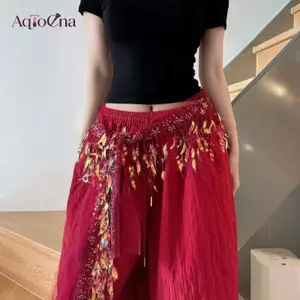 AqToCna Tinh Tế Kim Sa Lấp Lánh Dây Thắt Lưng Cho Nữ Bé Gái Bụng Nhảy Múa Đính Kim Sa Lấp Lánh Dây Xích Trang Phục Hông Khăn Dancer Váy AqToCna