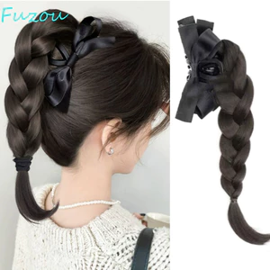 FUJIOU Nơ Bện Tóc Giả Đuôi Ngựa, Tổng Hợp Cao Đuôi Ngựa Ngắn Xoắn Braid, Fasion Tự Nhiên Mô Phỏng Tóc Quyền Anh Bện Đuôi Ngựa Tóc Mảnh Sử Dụng Hàng Ngày