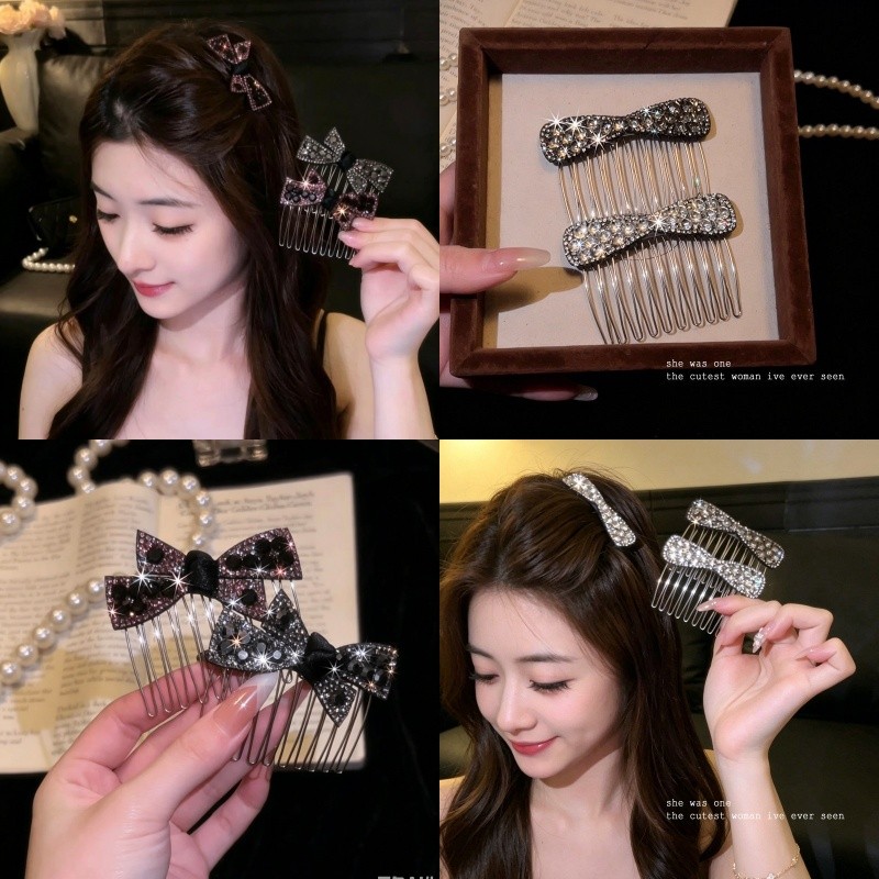 Lược chèn tóc nơ đầy đủ kim cương giả sáng bóng, Lược chải tóc trang trí nơ pha lê thanh lịch dành cho nữ Phụ kiện tóc kiểu tóc bên ngọt ngào