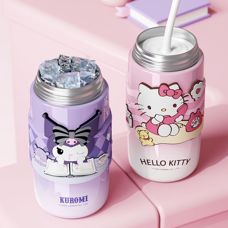 580ml Sanrio Kuromi Hello Kitty Stuff Kids Thermos Cup Bình chân không cách nhiệt Kawaii Bình nước bằng thép không gỉ dung tích lớn