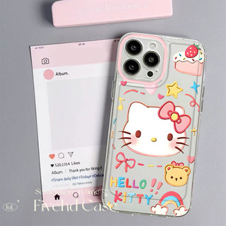 Ốp lưng mèo Kitty hoạt hình dễ thương Ins Hàn Quốc cho iPhone 11 15 14 13 12 Pro Xs Max XR X 7 8 Plus SE HD Ốp lưng TPU mềm trong suốt Vỏ điện thoại siêu mỏng Vỏ bảo vệ chống sốc