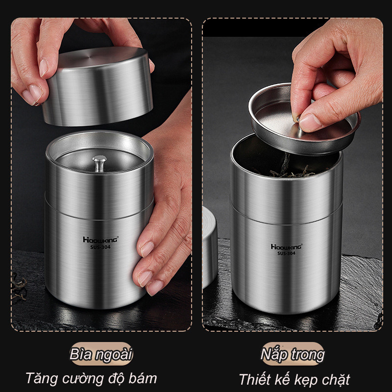 Hôp inox đựng bột matcha nắp 2 lớp,Hộp đựng trà cầm tay Mini,Lon đóng gói trà,Chống nước và chống ẩm