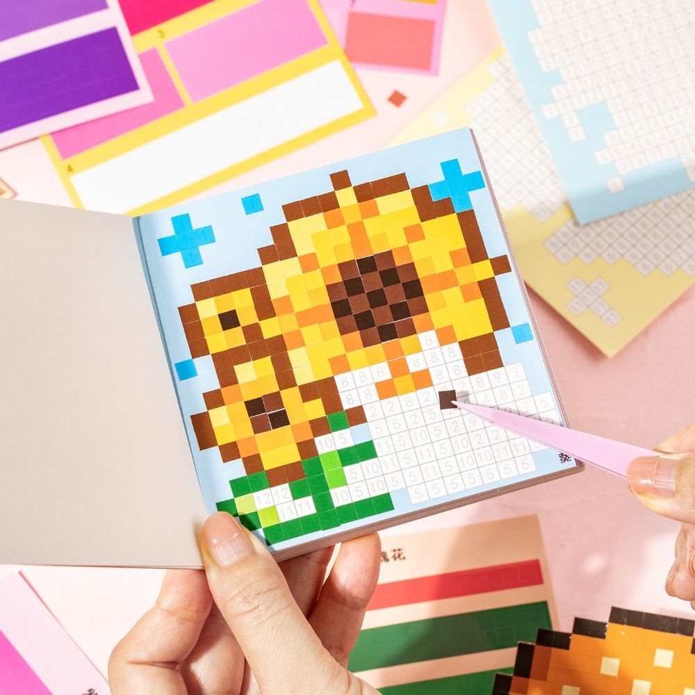 HIGHVIEWLS Dán Đậu, Phim Hoạt Hình DIY Perler Hạt Phong Cảnh Miếng Dán Sách, Phong Cách Pixel Tự Dính Mini Tô Màu Miếng Dán Sách Album Ảnh