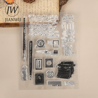 JIANWU Vintage Tiếng Anh Văn Bút Tem Phong Cảnh Chất Liệu Cắt Dán Trong Suốt Silicon Tem Sáng Tạo DIY Tạp Chí Văn Phòng Phẩm