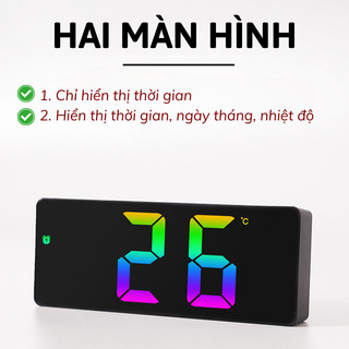 Đồng Hồ LED Bunnies House Để Bàn Hiện Đại, Báo Thức, Hiển Thị Giờ & Nhiệt Độ
