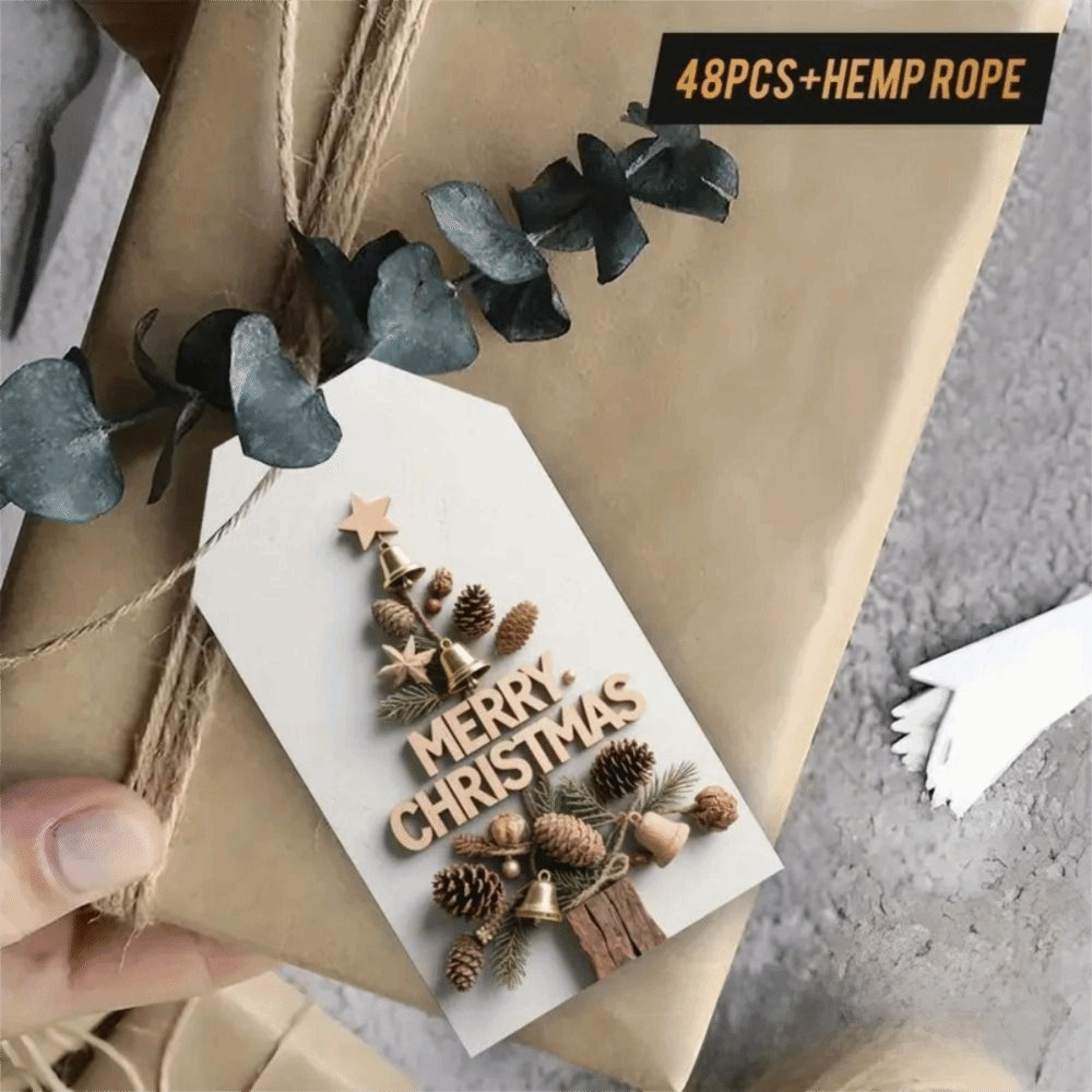 NORBORTO 48 Chiếc Thẻ Giáng Sinh, Ông Già Noel Nai Sừng Tấm Giáng Sinh DIY Thẻ, Vintage Có Dây Giấy Giáng Sinh Treo Nhãn Trang Trí Tiệc