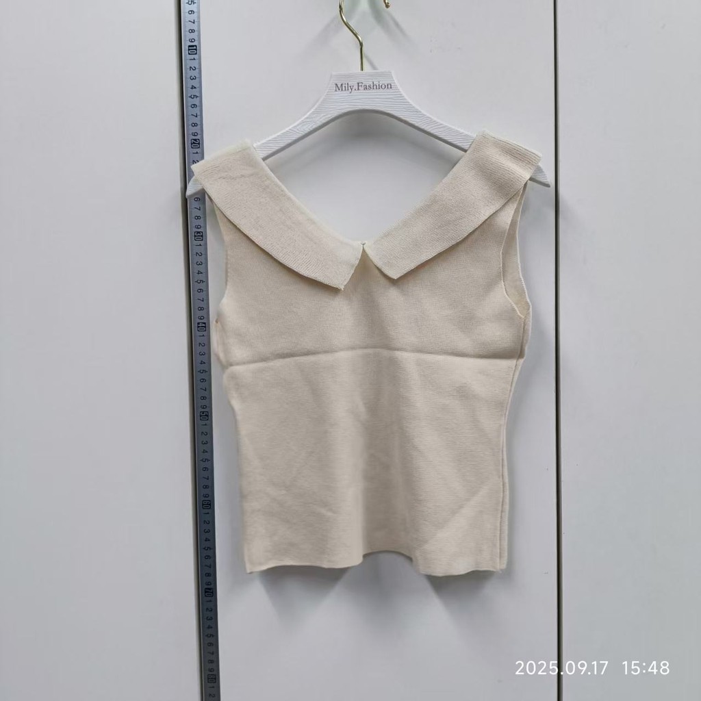 Milyfashion Pháp Xù Không Tay Dệt Kim Mùa Hè Slim-fit Ôm Hơn Nhìn Nơ Thắt Nơ Không Tay Sling Áo Ngắn