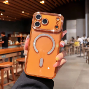 Ốp điện thoại từ tính kim cương lấp lánh sang trọng cho iPhone 17 Pro Max 13 14 15 16 Pro Max Ống kính bảo vệ Camera Vỏ chống sốc Vỏ mềm TPU Vỏ bảo vệ điện thoại