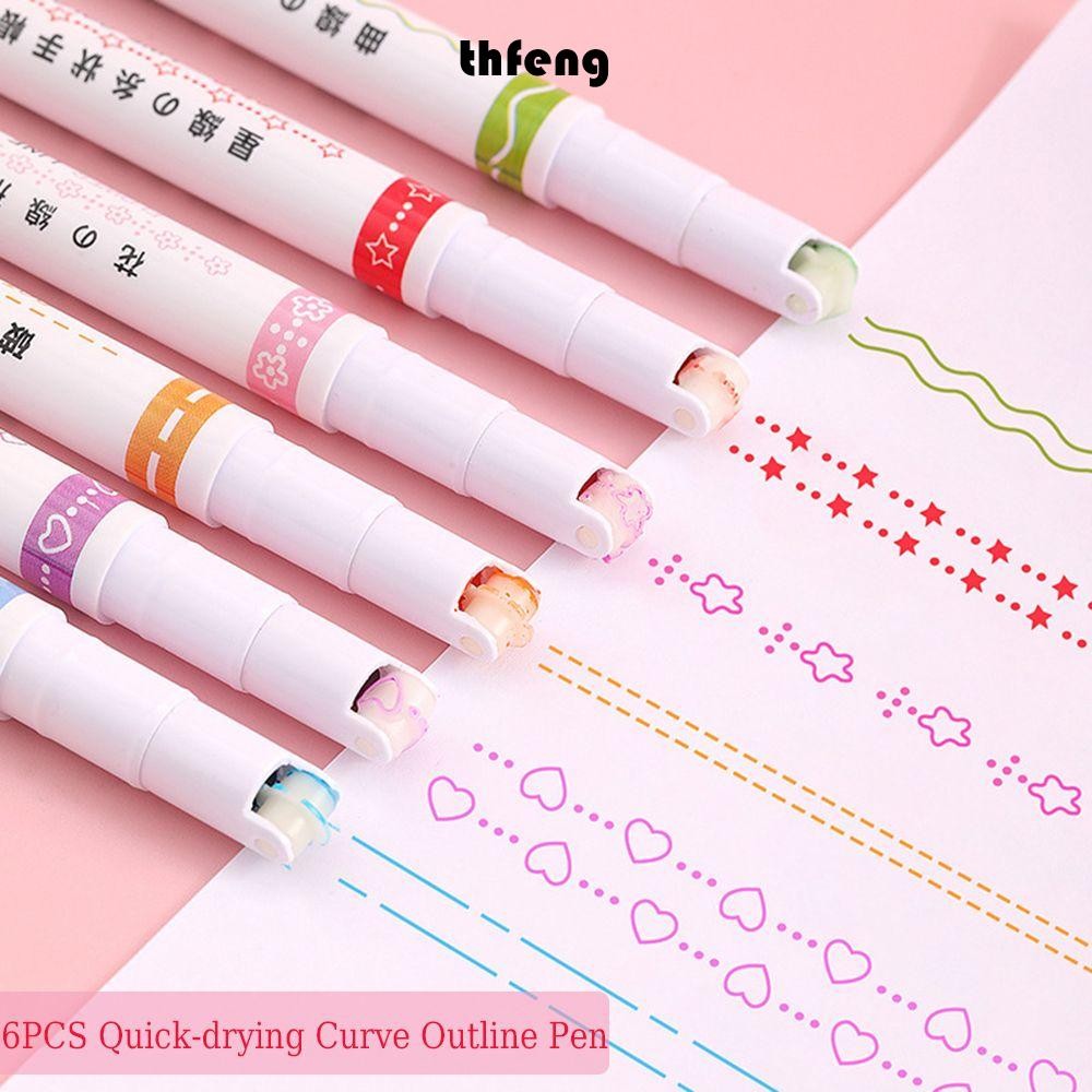 THFENG 6 Bút Đánh Dấu Nghệ Thuật Văn Phòng Phẩm Giáng Sinh Đồ Dùng Văn Phòng Hình Hoa Dụng Cụ Vẽ Highlighters Nhiều Hình Dạng