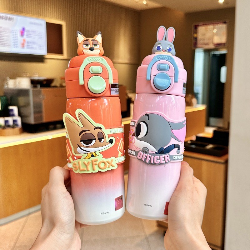 500ml Zootopia Nick Judy Hopps Giữ Nhiệt Đa Chức Năng Kép Uống Ống Hút Dung Tích Lớn Trẻ Em Cốc Uống Thể Thao Ngoài Trời