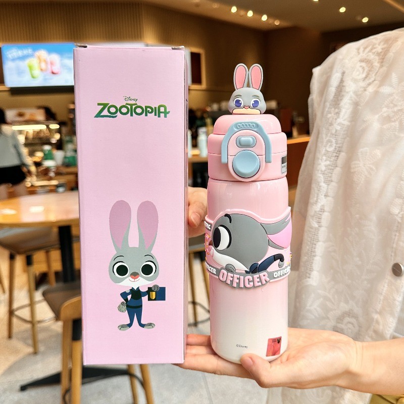 500ml Zootopia Nick Judy Hopps Giữ Nhiệt Đa Chức Năng Kép Uống Ống Hút Dung Tích Lớn Trẻ Em Cốc Uống Thể Thao Ngoài Trời