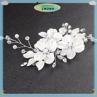 ZMONH Cô Dâu Pha Lê Ngọc Trai Hoa Trang Sức Tóc Cưới Phụ Kiện Sang Trọng