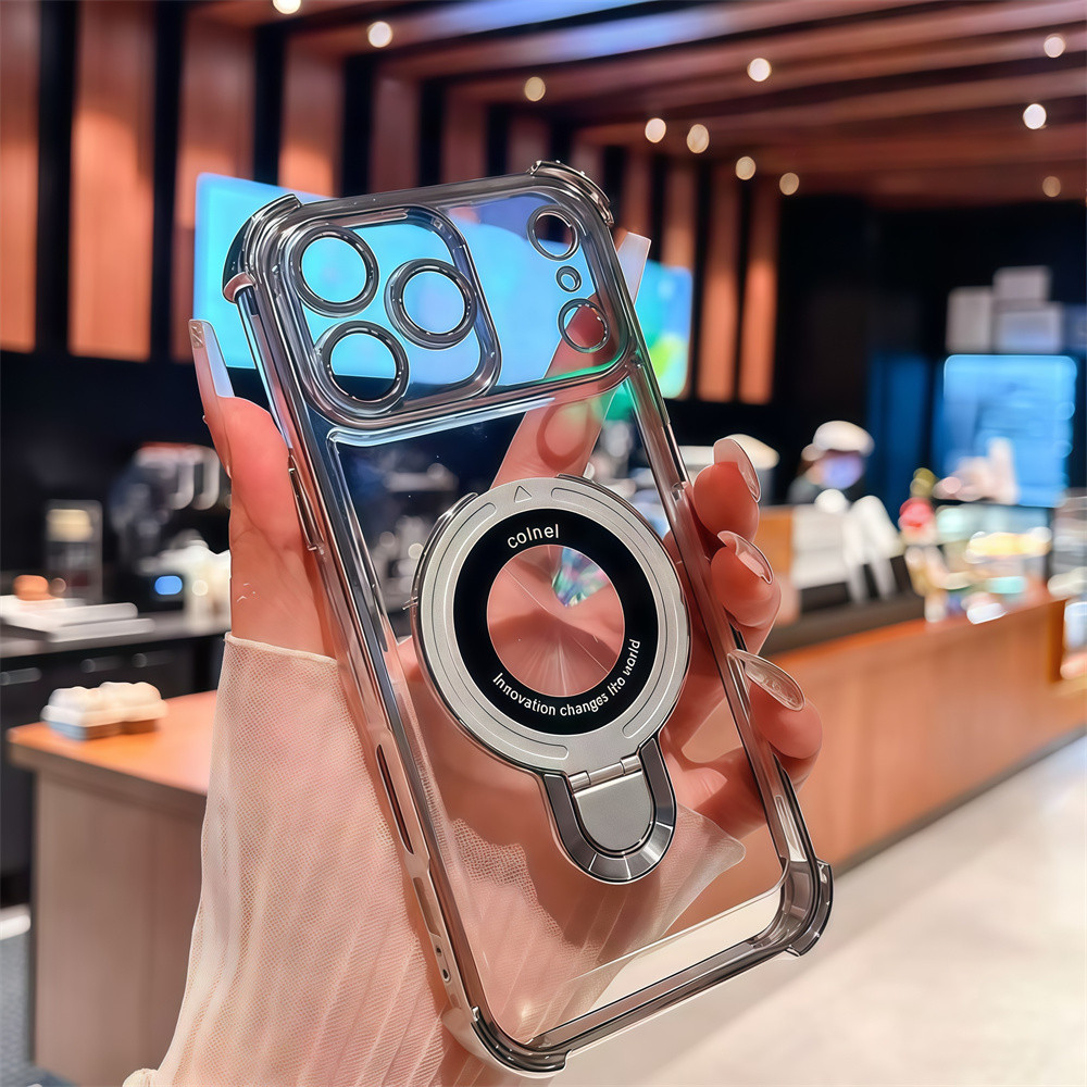 Ốp điện thoại giá đỡ nhãn rò rỉ mạ điện cho iPhone Air 17 pro max 16 11 12 13 14 15 pro max 15 16 plus Bảo vệ ống kính chống rơi Vỏ cứng bảo vệ điện thoại