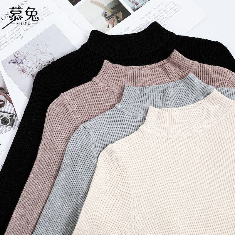 Mutu Tất Cả Trận Đấu Nửa Cổ Cao Cổ Áo Len Nữ Mùa Xuân 2026 Phong Cách Mới Slim-fit Bên Trong Dài Tay Áo Sơ Mi Đáy