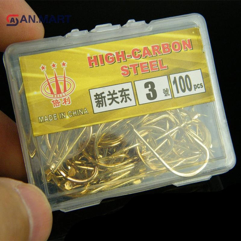 Bigdealssuper 100 Chiếc Mới Kanto Barbless Vàng Cá Móc Dài Chân Đen Hố Cá Chép Và Cá Chép Câu Cá Siêu