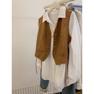Áo Vest Da Lộn Ren Phong Cách Melard, Thiết Kế Mùa Thu, Cổ Chữ V Ngắn Không Tay