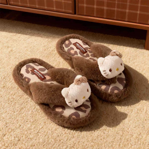 XIXITIAO Dép Cotton Đế Mềm Độc Đáo Da Báo In Mèo Con Nữ Thu Đông Nhà Mặc Ngoài Trời