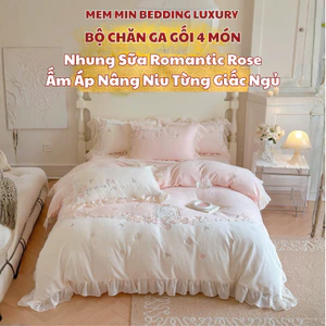 Bộ Chăn Ga Gối 4 Món Memminbedding Luxury Nỉ Nhung Sữa Thêu Nổi Êm Ái, Mượt Mà Mang Lại Sự Ấm Áp - L41661