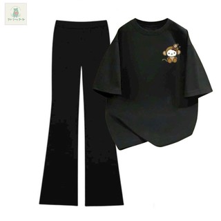 Bộ sét quần ống loe umi+ mix áo phông tay lỡ, chất cotton đa dạng mẫu mã.-THOITRANGTHUBA