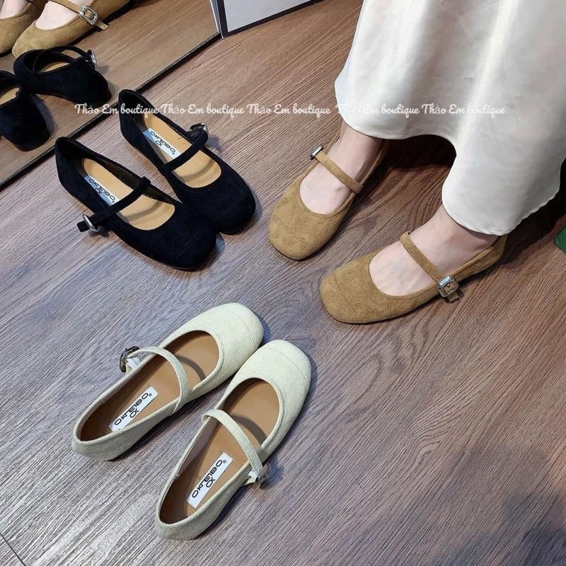 [Thảo Em - BB25] Giày búp bê nữ đế mềm da lộn phối mũi xinh cá tính thời trang [ Sẵn Hàng ]