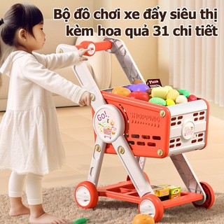Đồ Chơi Bé Gái Xe Đẩy Siêu Thị 31 Chi Tiết – Bộ Hoa Quả Mô Phỏng, Chất Liệu ABS Cao Cấp
