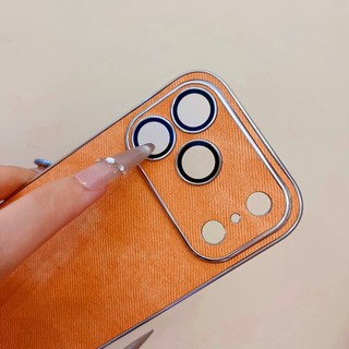 Mạ Ống Kính Bảo Vệ Màu Cam Xám Denim Vải Ốp Lưng Điện Thoại iPhone 17Promax 16Promax 13 14 15 Pro Max 16Plus Chống Sốc Nam Nữ Vỏ Di Động