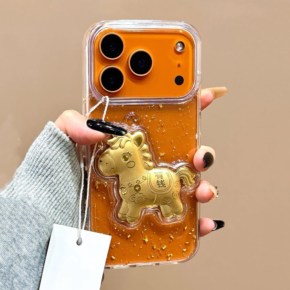 Ốp Điện Thoại Nhựa Lá Vàng 3D Ngựa Cho iPhone 17 Pro Max 17 Air 16 Plus 15 14 13 12 11 Vỏ Bảo Vệ Chống Sốc