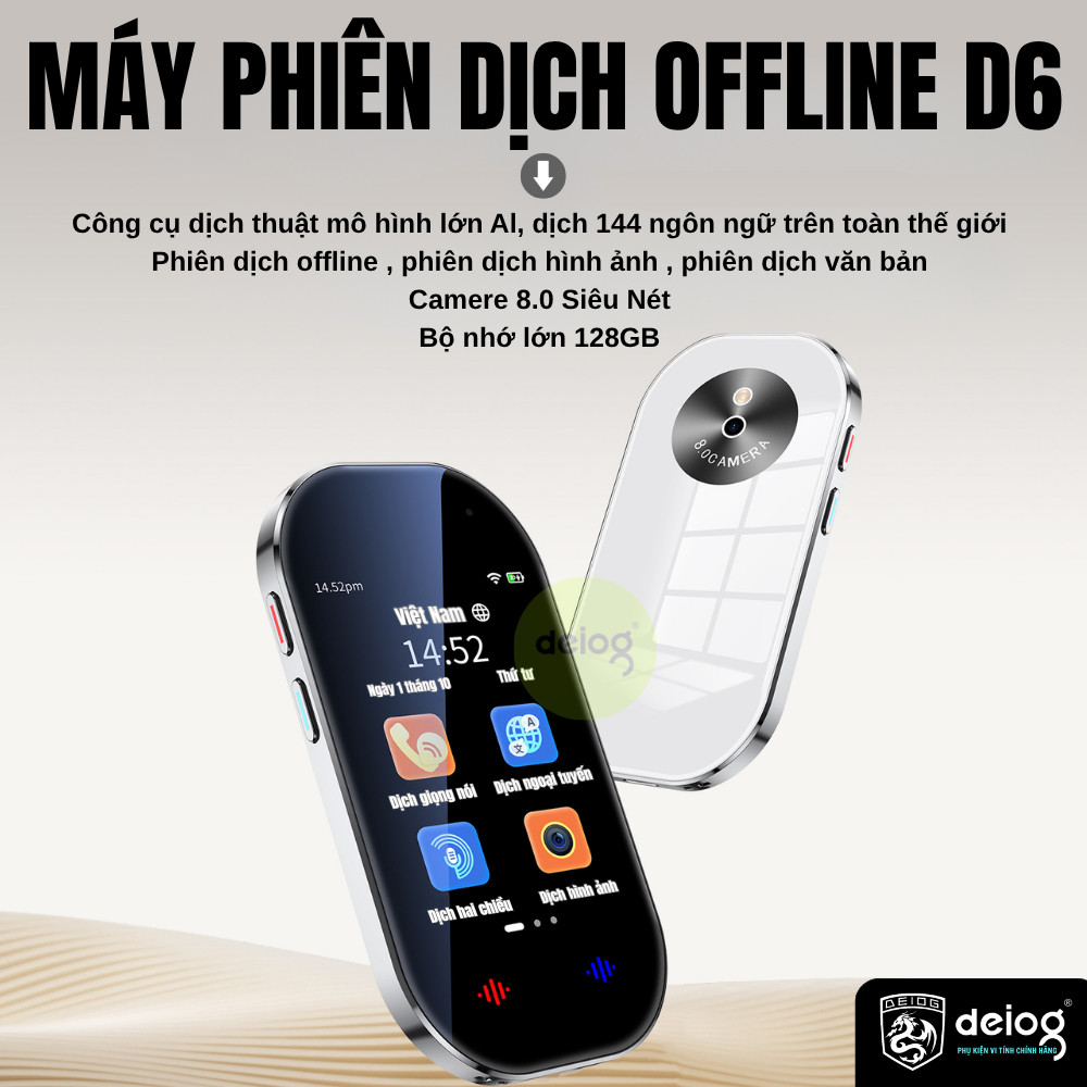 Máy Phiên Dịch D6 Thông Minh  – Phiên Dịch Đa Ngôn Ngữ, Hỗ Trợ 142 Ngôn Ngữ Online / Offline