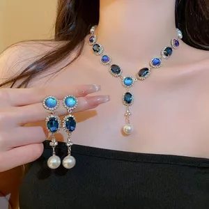 Kim Cương Hình Bầu Dục Bộ Vòng Cổ Bông Tai Thời Trang Cao Cấp Ngọc Trai Tua Rua Mặt Dây Chuyền Niche Đi Lại Xương Đòn Dây Chuyền Vòng Cổ 2026-6-11