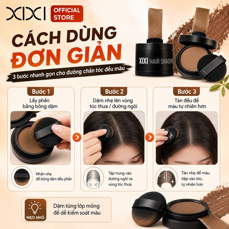 XIXI Phấn Tóc Tạo Viền Tóc Tự Nhiên, Che Khuyết Điểm, Lâu Trôi, Dễ Dặm Lại, Cho Mái Tóc Dày Dắn D769