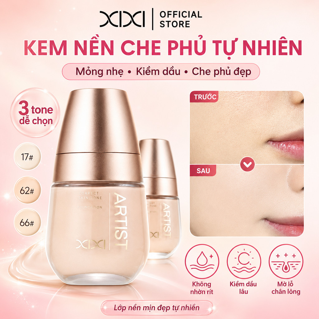 XIXI D740 Kem Nền Che Phủ Tự Nhiên, Dưỡng Ẩm Mịn Da, Lâu Trôi Không Mốc, Foundation Trang Điểm