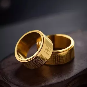 Vòng Cung Hoàng Đạo Tám Thần Hộ Mệnh Phật Benming Kim Loại Xoay Vòng Thép Không Gỉ Trái Tim Kinh Nhẫn Nam KDDZ