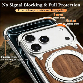[JLK] Ốp Điện Thoại Bằng Gỗ Chắc Chắn Cho iPhone 17 16 15 14 Pro Max Có Giá Đỡ Nhẫn 360° Vỏ bảo vệ chống sốc từ tính xoay