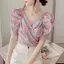 Áo sơ mi kẻ sọc ngắn tay kiểu Pháp mùa hè Phong cách mới Thiết kế thích hợp Sense Áo ngắn tay phồng một vai