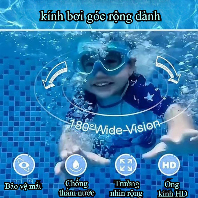 Kính Bơi Gọng Lớn Cho Trẻ Em Và Người Lớn – Kèm Bịt Tai, Chống Sương Mù, Không Thấm Nước, độ Nét Cao