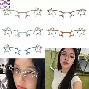 Khung kính mắt hình ngôi sao RTJIFSS, Khung kính trang trí hình nửa khung không đều, Khung kính mắt có thể gập lại cổ điển Y2K Cosplay