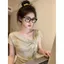 Thắt nơ xoay cổ ngắn tay cho nữ mùa hè Pháp độc đáo đẹp eo hẹp Slim @ -