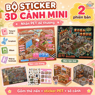 Sticker 3D cảnh mini – Chất liệu PET, dễ thương – Dùng trang trí sổ tay, nhật ký handmade – Tạo điểm nhấn sáng tạo