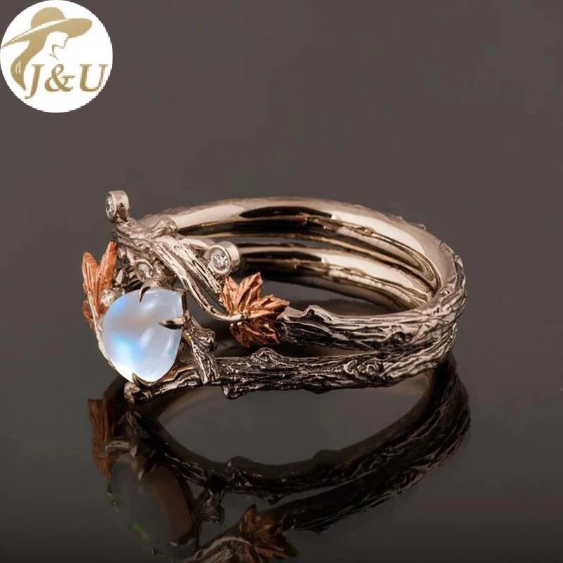 JU Vintage Cổ Vàng Twig le Lá Kim Cương Giả Nhẫn Nữ Cô Gái Ánh Sáng Sang Trọng Nhẫn Phụ Kiện Trang Sức Kỷ Niệm Quà Tặng VN
