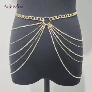 AqToCna Gợi Cảm Dây Xích Thắt Lưng Lớp Kim Cương Giả Bụng Cơ Thể Dây Chuyền Trang Sức Thời Trang Cho Nữ Lễ Hội Rave Dự Tiệc Phụ Kiện AqToCna