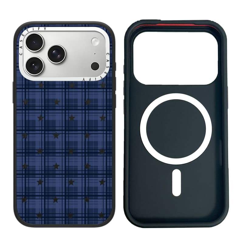 CASECASE X Blue Checker Star Case White Camera Ring Edition Matte Đen Cứng Hút Từ Tính Tác Động Dành Cho Apple IPhone 13 14 15 16 17 Pro Max Air Plus Có Hộp