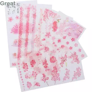 TUYỆT VỜI 24 tờ Nhãn dán hoa, Nhãn dán giấy Washi màu hồng, Đồ dùng lưu niệm Nhãn dán thẩm mỹ DIY