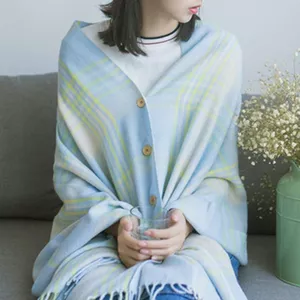 Khăn Nút Nữ Phù Hợp Với Kẻ Sọc Giả Cashmere Tua Rua Mở Rộng Ấm Áp Điều Hòa Khăn Choàng Lớn Bên Ngoài Trận Đấu 6.21