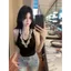 Màu trắng Công nghiệp nặng Nailed Diamond Deep V Camisole Nữ Phiên bản Hàn Quốc Thiết kế mỏng vừa vặn lưng đẹp Một dây hàng đầu
