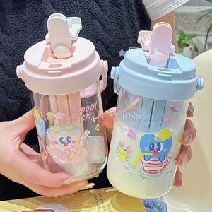 Cốc Nhựa Tiện Dụng Giá Trị Cao Học Sinh Di Động Di Động Di Động Chống Sốc Nhiệt Độ Cao Cốc Nước Có Ống Hút 55ID