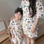 Tất cả bằng Cotton a-like Gạc Nhỏ Ve Áo Bộ Đồ Ngủ Ngắn Tay Trẻ Em Bộ Đồ Ngủ Loungewear Cha Mẹ-