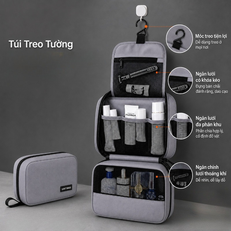 Túi Treo Tường Đựng Đồ Vệ Sinh Cá Nhân,Chia Ngăn,Dung Tích Lớn,Giúp Tối Ưu Không Gian,Dễ Dàng Mang Theo