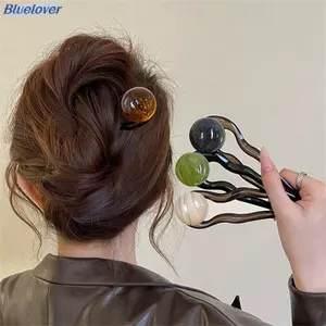 Bluelover Vintage Đơn Giản Đính Hạt Hình Chữ U Kẹp Tóc Nữ Mùa Hè Đá Cẩm Thạch Đầu Đĩa Phụ Kiện Tóc Mới